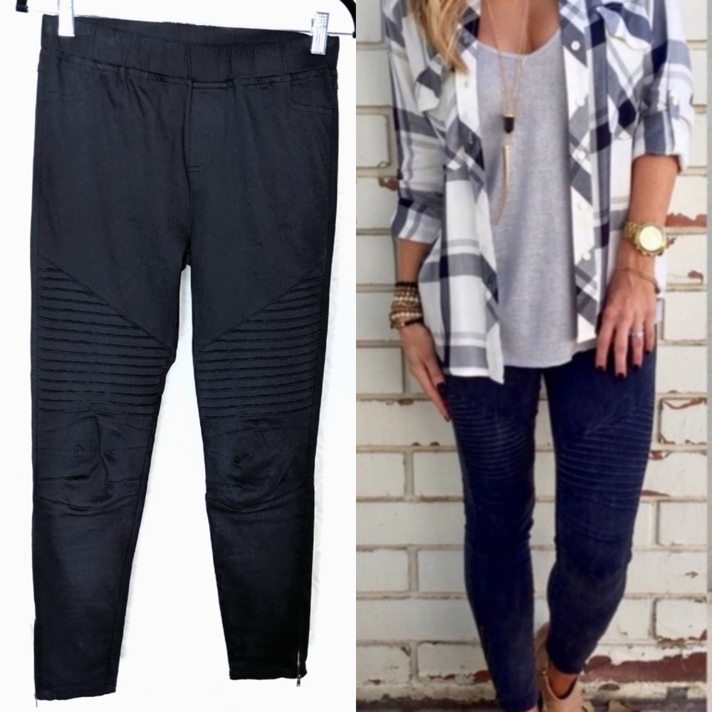 Umgee Black Moto Pull On Jeggings Sz M (6-8)